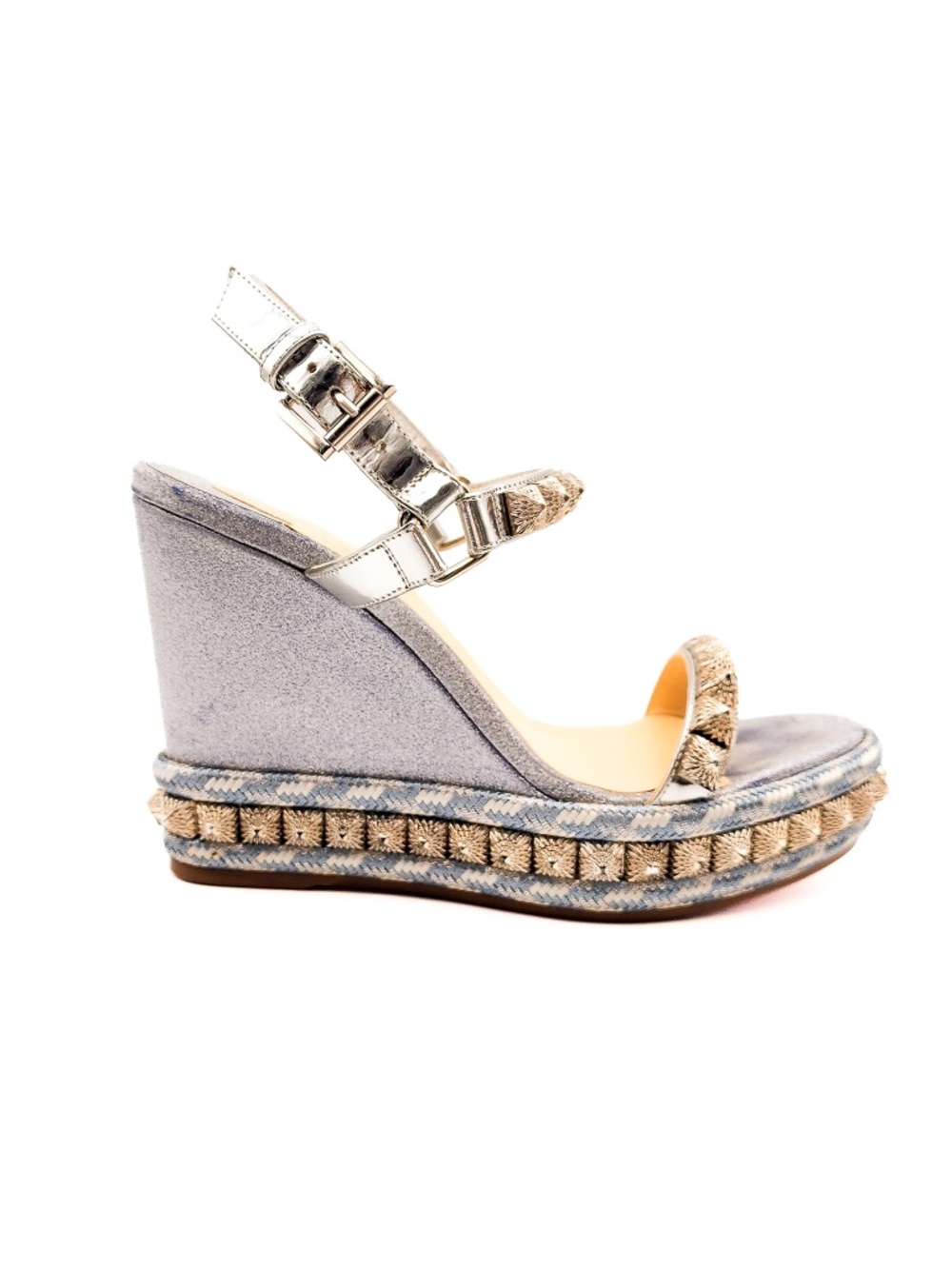 Christian Louboutin Silver Glitter Studded Espadrille Platform Sandals EU 37
